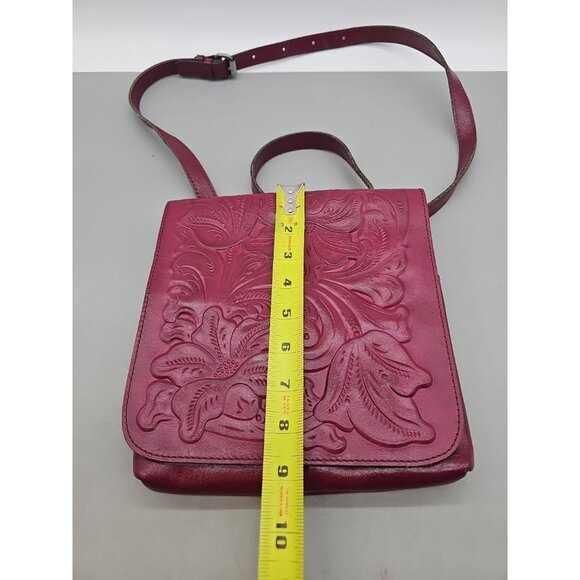 Patricia Nash Granada Tooled Genuine Leather Crossbody Florence Burgundy - Picture 3 of 10
